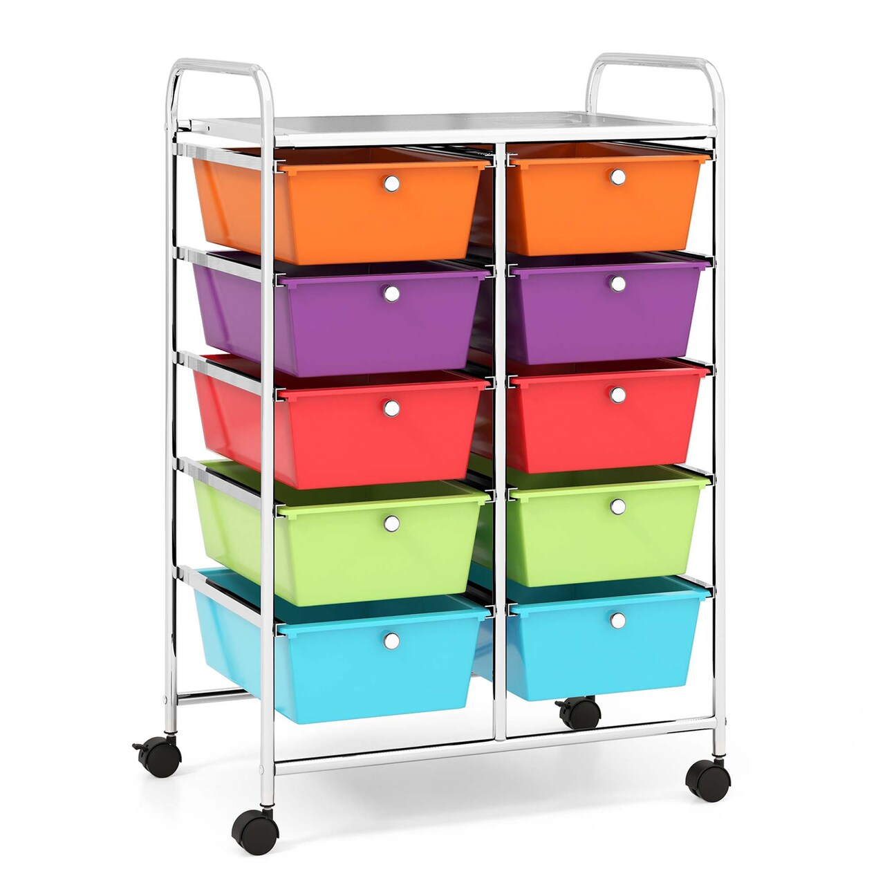 Costway 10-Drawer Storage Cart Utility Rolling Trolley Kitchen Office Organizer Black/Clear/Macaron/Grey/Black Gardient/Multicolor/Pink/RainbowithWhite/Hot Pink/Skin Pink/Purple